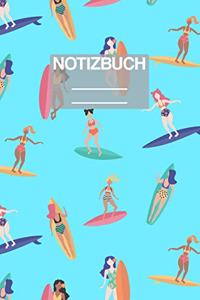 Notizbuch A5 Muster Sommer Surfer Surf Aloha Girl Frauen Mädchen: - 111 Seiten - EXTRA Kalender 2020 - Einzigartig - Liniert - Linie - Linien - Geschenk - Geschenkidee