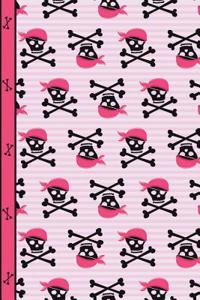 Pink Pirate Girl Skulls and Bones Wide Ruled Journal Paper