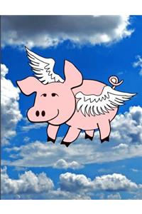Flying Pink Pig In The Blue Sky Notebook Journal 150 Page College Ruled Pages 8.5 X 11
