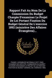 Rapport Fait Au Nom De La Commission Du Budget Chargée D'examiner Le Projet De Loi Portant Fixation Du Budget Général De L'exercice 1892 (ministère Des Affaires Étrangèrea)...