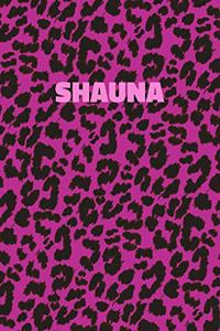 Shauna: Personalized Pink Leopard Print Notebook (Animal Skin Pattern). College Ruled (Lined) Journal for Notes, Diary, Journaling. Wild Cat Theme Design wi