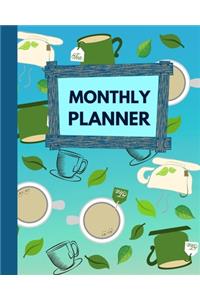 Monthly Planner: Tea Party Blue Cover 8x10" 120 Pages/60 Month Checklist Planning Undated Organizer & Journal - Christmas Gifts