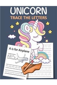 Unicorn Trace the Letters alphabet for kindergarten child's writing muscles