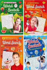 Sawan Pictorial Word Search With Coloured Pictures - Blue, Green, Orange And Red | Pack Of 4 Books