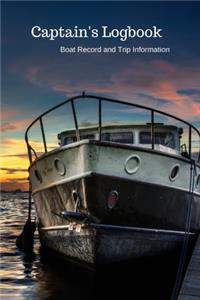 Captain's Logbook Boat Record and Trip Information: Fishing Boat at Sunset