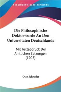 Philosophische Doktorwurde An Den Universitaten Deutschlands