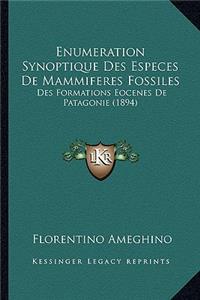 Enumeration Synoptique Des Especes De Mammiferes Fossiles