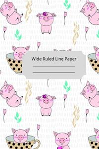 Cute Baby Pig Theme Wide Ruled Line Paper