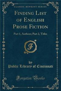 Finding List of English Prose Fiction