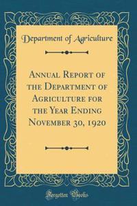 Annual Report of the Department of Agriculture for the Year Ending November 30, 1920 (Classic Reprint)