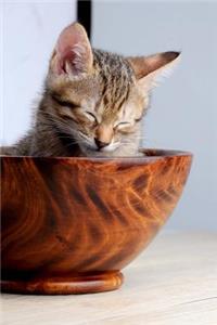 Cute Kitten Napping in a Wooden Salad Bowl Journal