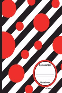 Diagonal Black White Stripe Red Circle Composition Notebook