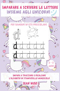 Imparare a scrivere le lettere insieme agli unicorni per bambini in età prescolare 3 - 5 anni