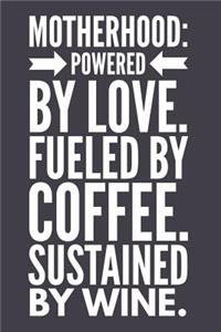 Motherhood Powered by Love Fueled by Coffee Sustained by Wine