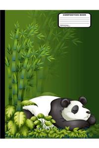 Cartoon Panda Bear Sleeping in Bamboo Leaves Composition Notebook Blank Unruled 200 Pages / 100 Sheets, 9-3/4