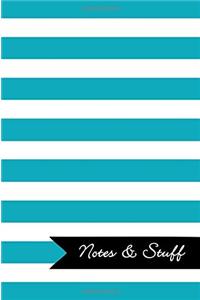 Notes & Stuff Lined Notebook With Robins Egg Blue Striped Pattern Cover