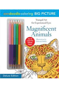 Zendoodle Coloring Big Picture: Magnificent Animals: Deluxe Edition with Pencils