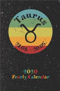 2020 Yearly Calendar - Zodiac Sign Taurus