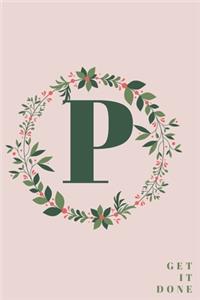Monogram Initial Letter P Notebook with Rose Pink Floral Journal for Women, Girls Birthday Gift and School