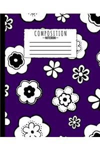 Composition Notebook: Flowers Purple Sketch Pattern 7.5 x 9.25 in - 110 Pages - Wide Ruled - Black Lined Paper - Kids Back to School, Classwork, Homework, Journal Entry, 