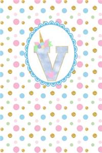 Unicorn Monogram Journal - Letter V