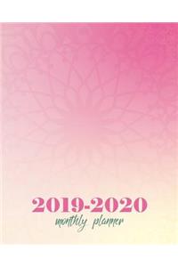 Monthly Planner 2019-2020: Pink Pattern Cover for 24 Months Agenda, Monthly Weekly Calendar Schedule Organizer with Holidays 8 X 10