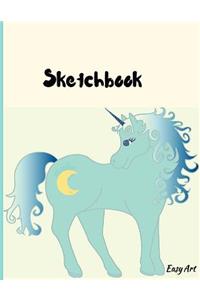 Stars and Moon, Unicorn Sketchbook: Blank Pages, Sketch, Draw, Doodle, Paint and Write.White paper, Extra large (8.5 x 11)