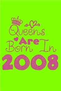 Queens Are Born In 2008 Notebook: Lined Notebook/Journal Gift 120 Pages, 6x9 Soft Cover, Matte Finish, UFO Green Cover