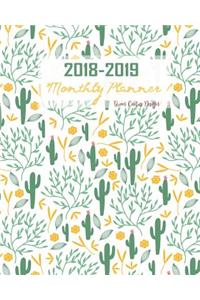 2018-2019 Monthly Planner Green Cactus Design