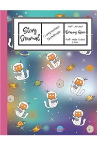 Story Journal Composition Notebook Half Unruled Drawing Space Half Wide Ruled Lined: Combined Write and Sketch Blank Workbook