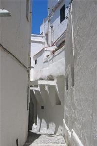 All White Narrow Alley in Santorini, Greece Journal
