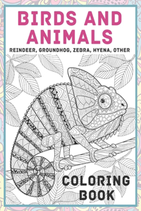 Birds and Animals - Coloring Book - Reindeer, Groundhog, Zebra, Hyena, other