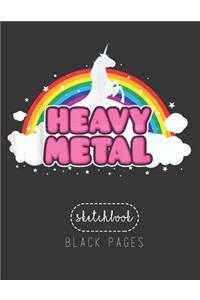 Black Paper SketchBook: Unicorn Heavy Metal Large Modern Designed Kawaii Unicorn Black Pages Sketch Book for Drawing Sketching for Gel Pen Paper Marble Size Unicorn and 8.5