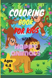 Coloring book for kids with happy animals