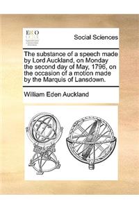 The substance of a speech made by Lord Auckland, on Monday the second day of May, 1796, on the occasion of a motion made by the Marquis of Lansdown.