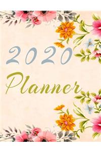 2020 Planner Weekly and Monthly Jan 1, 2020 to Dec 31, 2020 year planner Trendy Floral Botanical Garden Pink Orange Yellow turquoise flowers Cover day by day scheduler agenda Weekly & Monthly Planner & planning Calendar Views