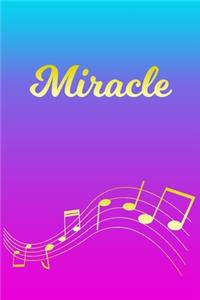 Miracle: Sheet Music Note Manuscript Notebook Paper - Pink Blue Gold Personalized Letter M Initial Custom First Name Cover - Musician Composer Instrument Com