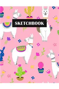 Sketchbook: Cute Llama Unicorn & Cactus Pink Sketchbook for Girls & Kids Large Blank Sketch Book for Drawing, Doodling & Sketching