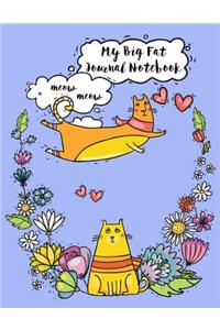 My Big Fat Journal Notebook For Cat Lovers Funny Flying Cartoon Cat 8