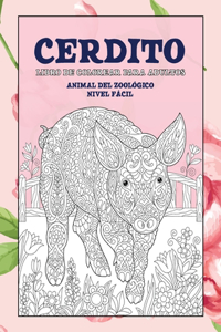 Libro de colorear para adultos - Nivel fácil - Animal del zoológico - Cerdito