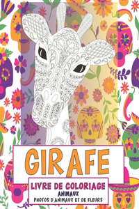 Livre de coloriage - Photos d'animaux et de fleurs - Animaux - Girafe