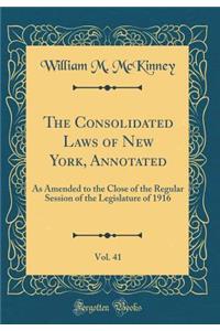 The Consolidated Laws of New York, Annotated, Vol. 41: As Amended to the Close of the Regular Session of the Legislature of 1916 (Classic Reprint)