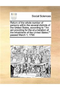 Return of the Whole Number of Persons Within the Several Districts of the United States, According to an ACT Providing for the Enumeration of the Inhabitants of the United States; Passed March 1, 1790