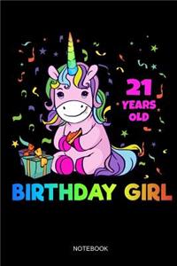21 Years Old Birthday Girl Notebook
