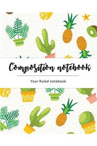 Composition Notebook: Cactus Design: Ruled Notebook (8x10-)