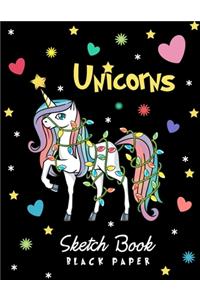 Black Paper Sketch Book Unicorns