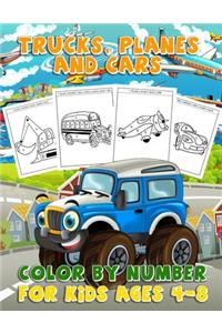 Trucks, Planes and Cars Color By Number For Kids 4-8