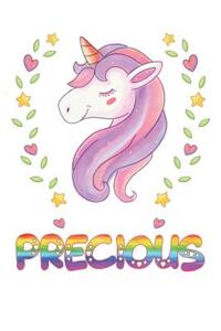 Precious: Precious Notebook Journal 6x9 Personalized Gift For Precious Unicorn Rainbow Colors Lined Paper