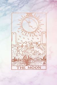 The Moon: Tarot Card Journal - 5 x 8 College 120 Ruled Pages - Pastel Hue Marble and Rose Gold - College Ruled Notebook