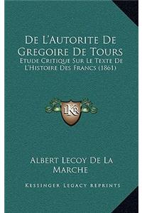 de L'Autorite de Gregoire de Tours